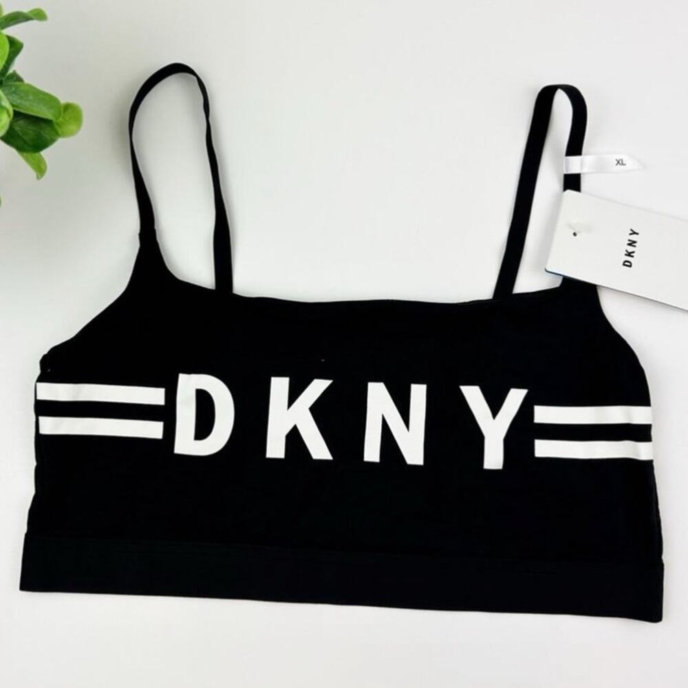 DKNY Cotton Blend Logo Wire-Free Bralette DK4509 Black Size Small - Picture 2 of 5
